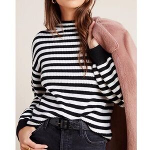 Anthropologie Sydney Stripe Mock Neck Sweater Medium Balloon Sleeve Line & Dot